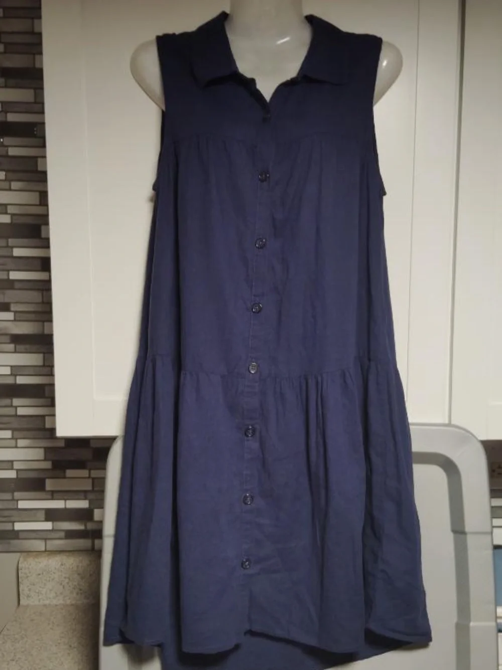Cupio Linen Blend Sleeveless Button-Front Midi Dress Sz-S - Picture 3 of 7